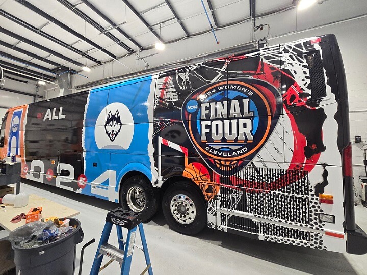 Turbo Images installed great bus wraps for the 2024 NCAA Women's Final Four in Cleveland